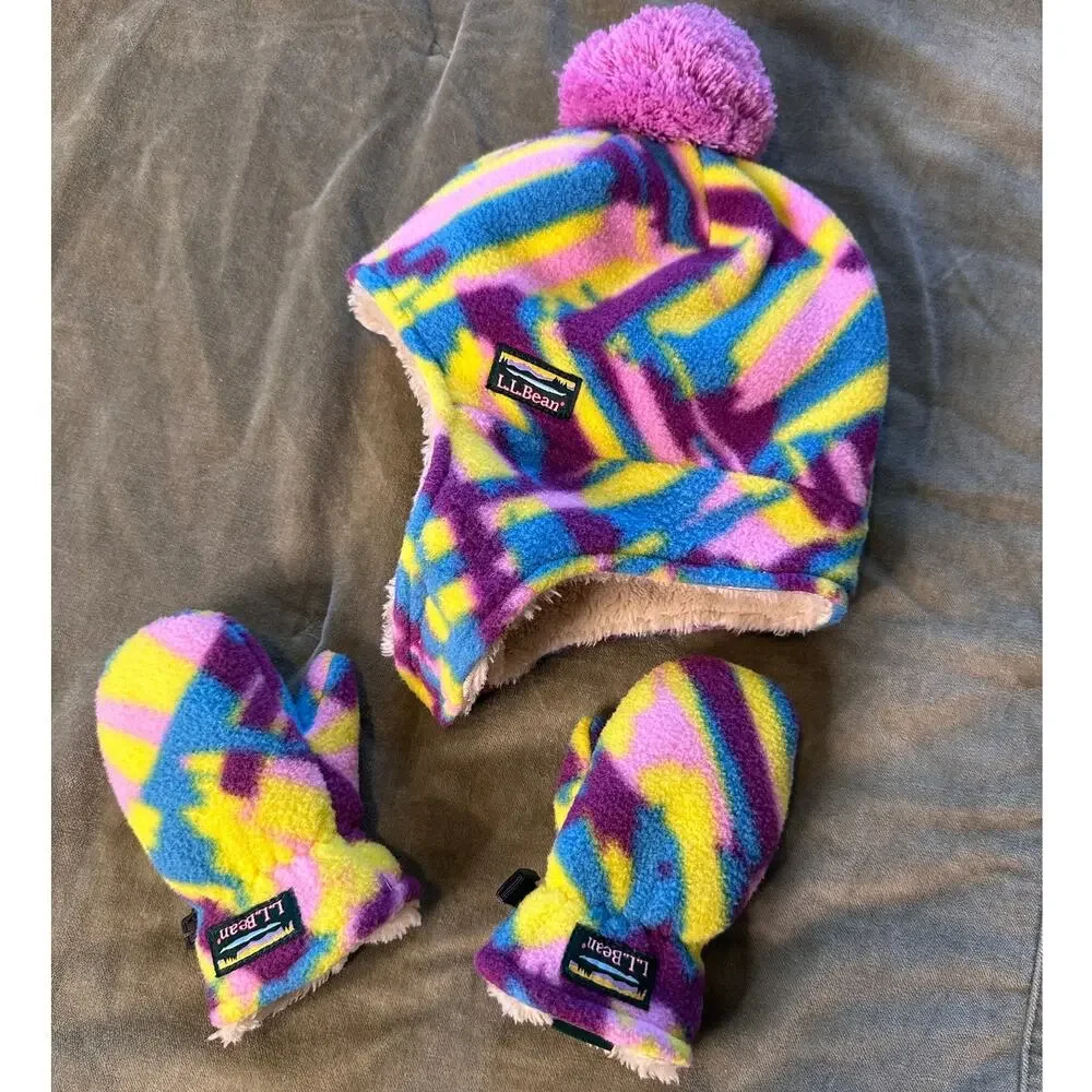 LL Bean Toddler Girls SET Beanie and Gloves 12-24 months